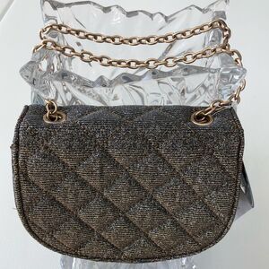 NWT GOLD GLITTER SHOULDER CROSSBODY BAG WITH LONG CHAIN
